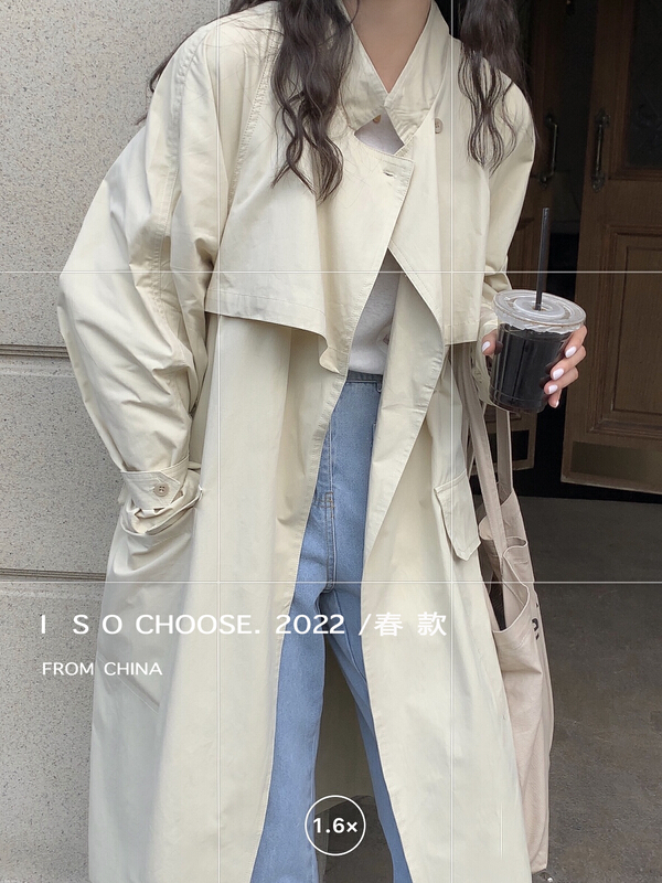 goods in stock! New year in early spring! [ISO Korean] Korean suit collar long temperament long sleeved windbreaker (with waist rope) 2320# hjy