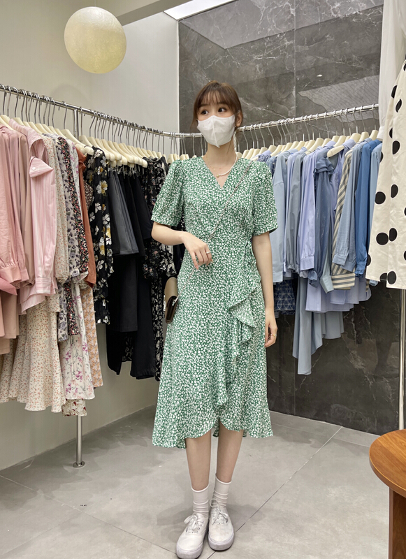 [uone] temperament floral lotus leaf dress 097697# LSL