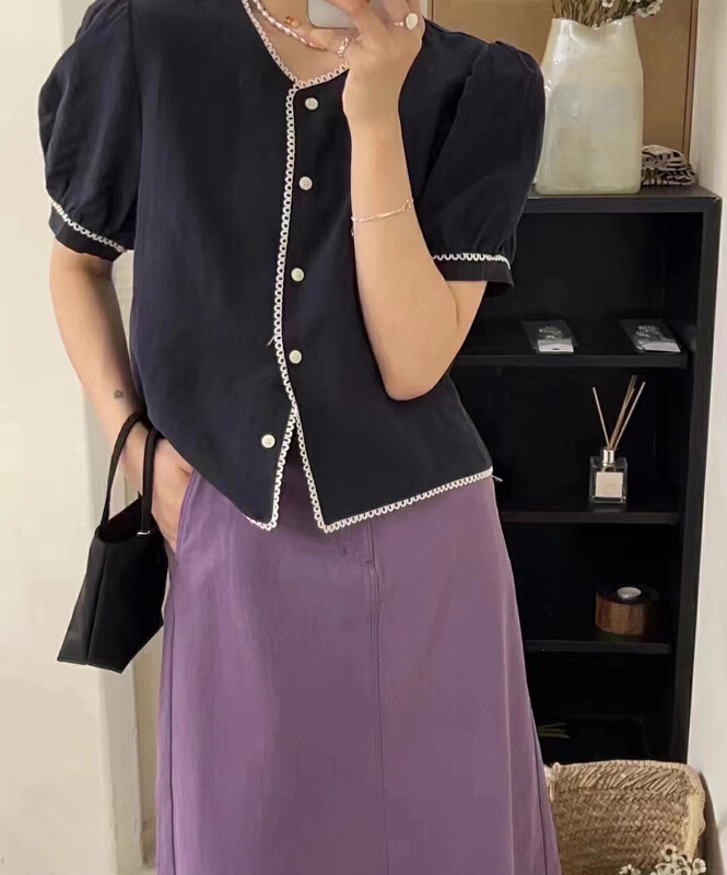 [tototellme] Korean version simple splicing lace blouse 20435# HBx