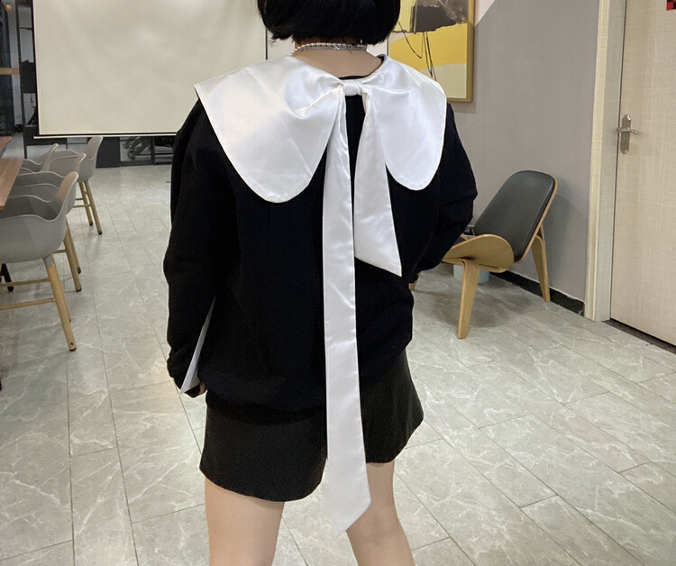 [Qijia +] Korean color blocking large lapel sweater 7306# zyh