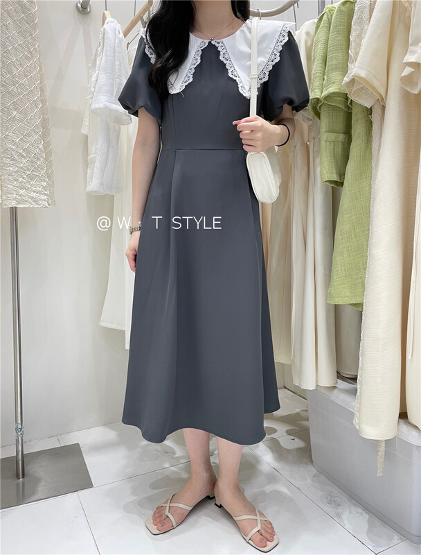 [wt] color blocking crimp Pullover dress a9050# HBx