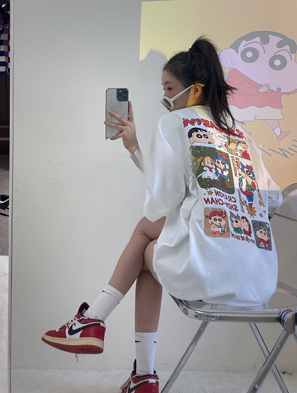 [Shanzhu] retro washing water used Korean cartoon crayon small new short sleeve T-shirt 273\xyy