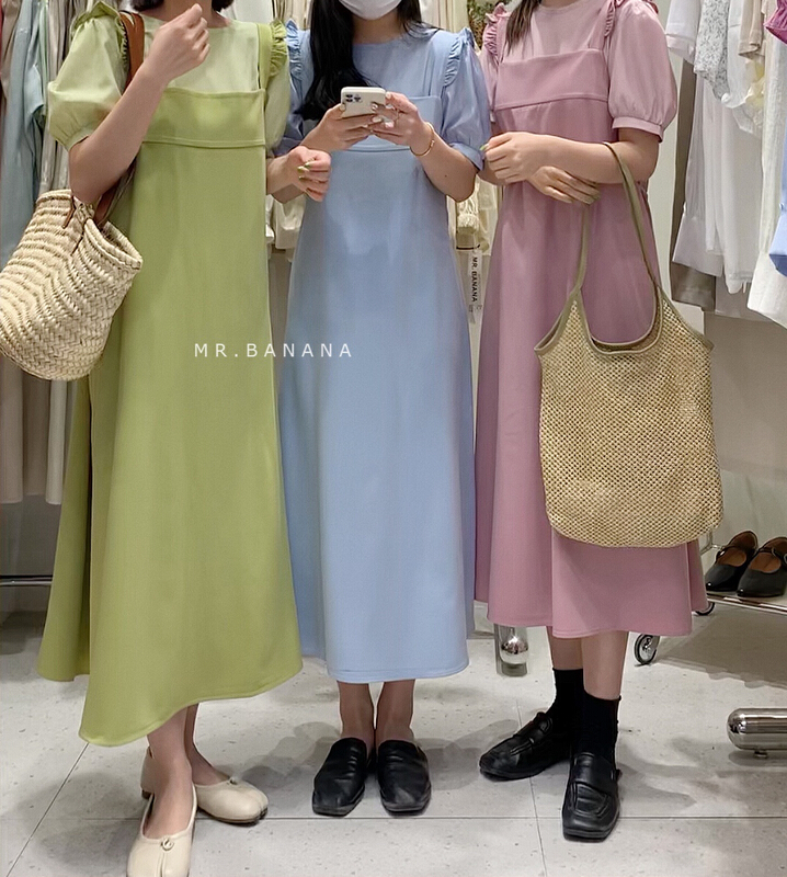 New in early summer! [mr.banana] fashion solid color medium length dress (excluding blouse) 1132# ll