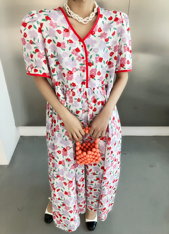 [rich] V-neck floral lady dress 2532# hyy