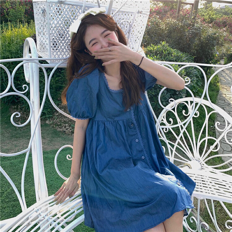 [timely rain] design sense bubble sleeve sweet thin dress 0209# WPL