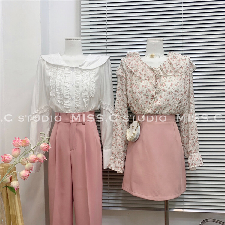 [miss. C studio] Korean fresh broken flower lotus leaf border blouse 9058# zxx