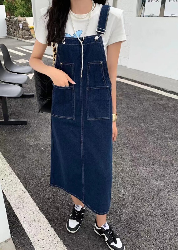 【 fanbuer 】 high waist loose denim pocket strap pants ys1-7066# HBx