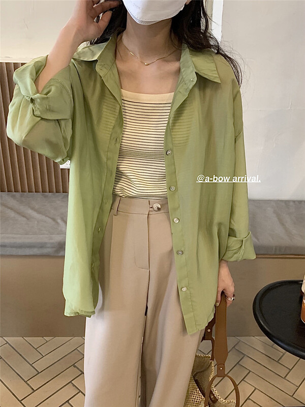 [a-bow studio] solid color versatile loose sunscreen shirt 15113# zjy