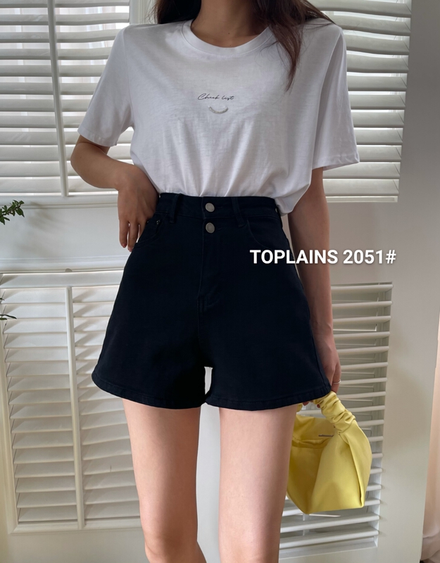【MI&CO WU】韓版顯瘦高腰彈力牛仔短褲  T2051#  HJY