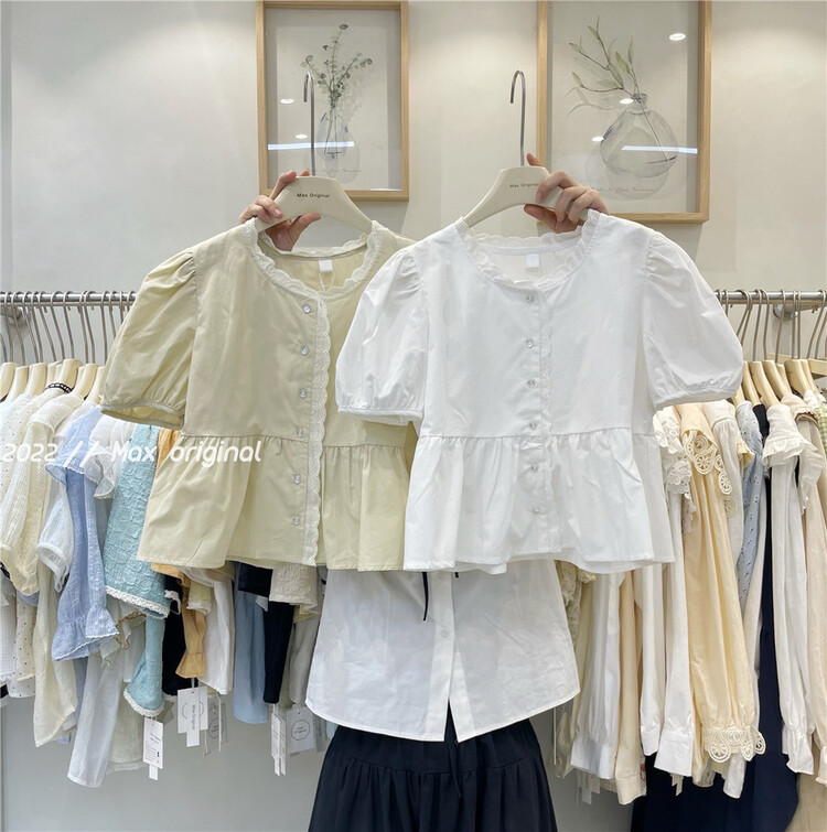 [Max original] Korean slim lace stitching blouse 97988# HBx