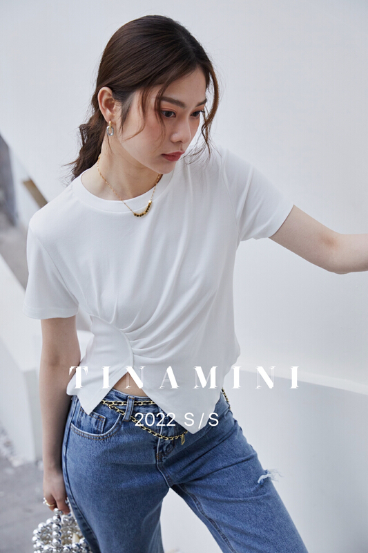 New in early summer! [Tina Mini] round neck Pullover design irregular clean color short sleeve T-shirt m0003# hjy