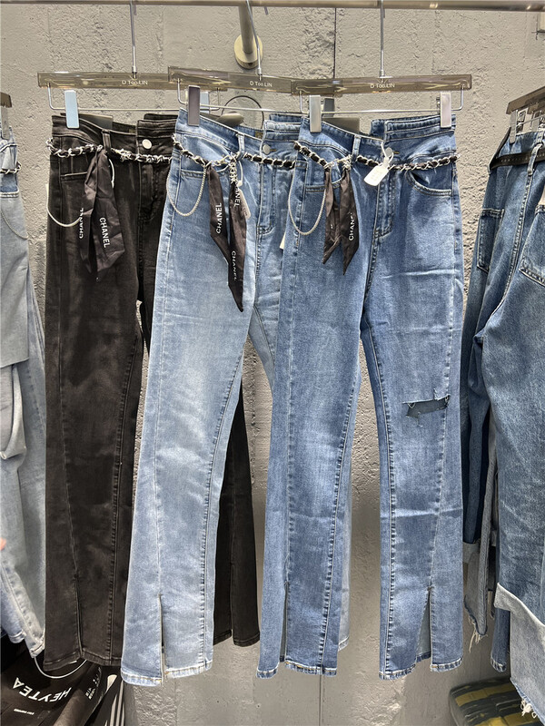 [dtoo. Lin] split chain design jeans (with chain) hy226-1# ozq