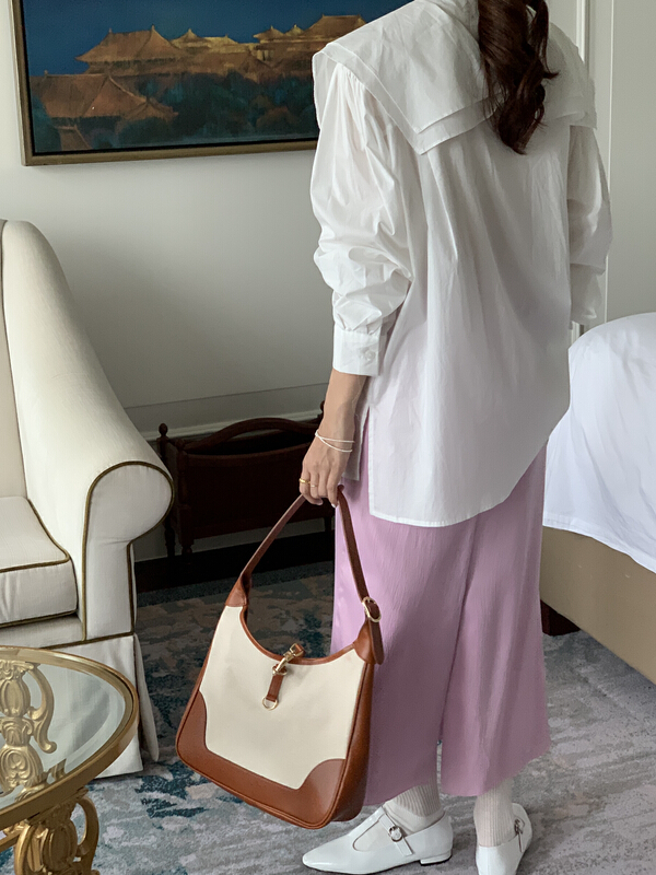 Original price 105.99! New year in early spring! [on line] simple temperament Double Neck Shirt 6113# jhy