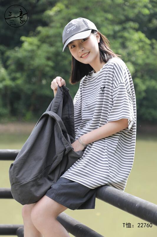 [original three element clothing] loose stripe printed short sleeve T-shirt 22760