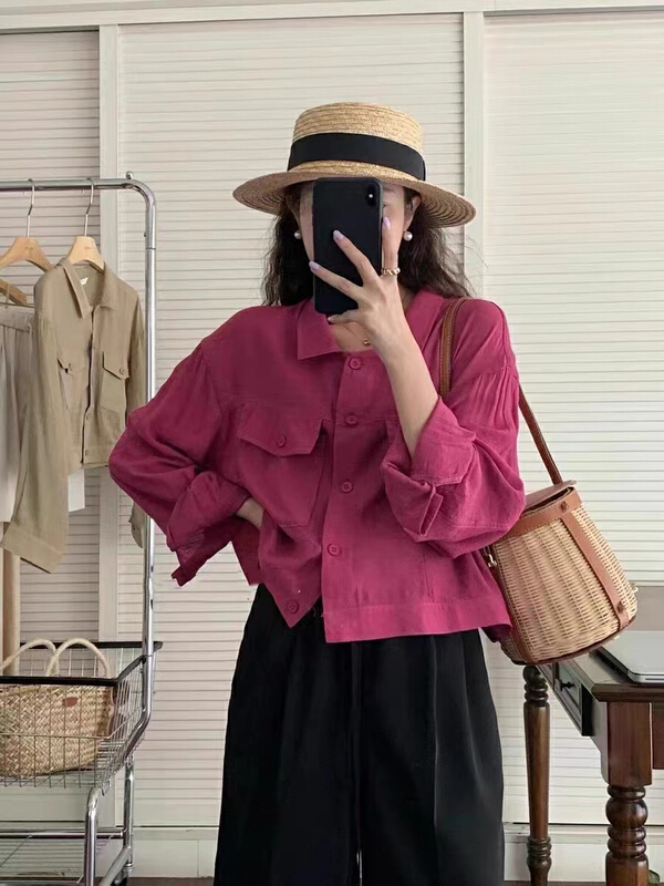 [m.two] simple solid color versatile blouse 77991# hyy