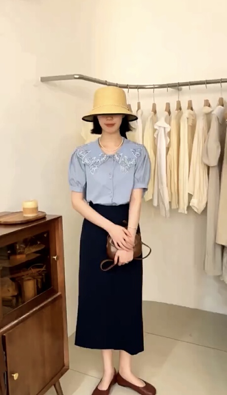 New in early summer! [m.zi studio] simple hollow out baby collar shirt 5595# HBx