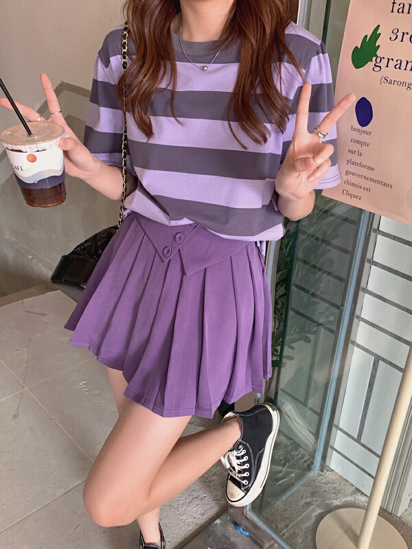 goods in stock! New in early summer! [timely rain] Han Feng ins design high waist slim irregular pleated skirt (excluding short sleeves) 64659# WPL