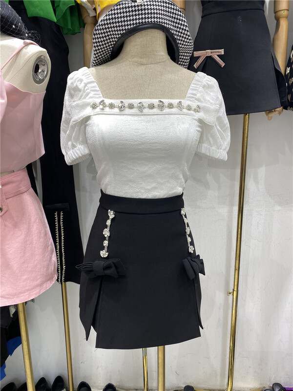 [d.ina] pin bead split design skirt pants 235# JJ