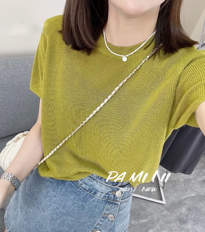 [pamini] Tencel hemp round neck basic versatile thin sweater 22150# Cl