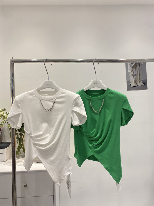 [seven 7] Korean solid color pleated short sleeve T-shirt 602# WTT