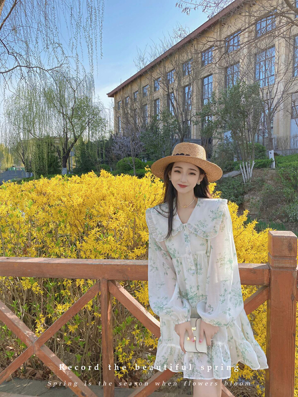 [x · h studio] loose and gentle first love broken flower doll collar dress 3338# ozq
