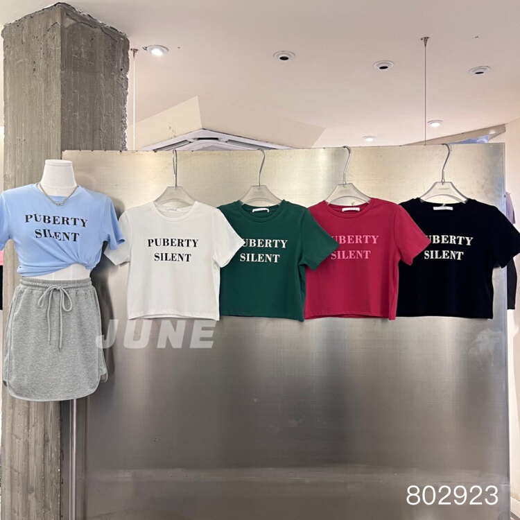 [June] crew neck versatile letter print short sleeve T-shirt 802923# XYY