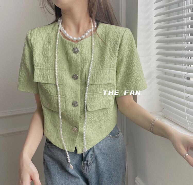 goods in stock! [the fan] Korean single breasted versatile jacket 508079# zxx