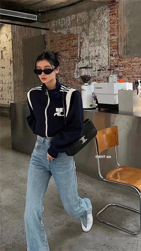 [wht] casual and comfortable contrast color zipper stand collar jacket 2061# WTT