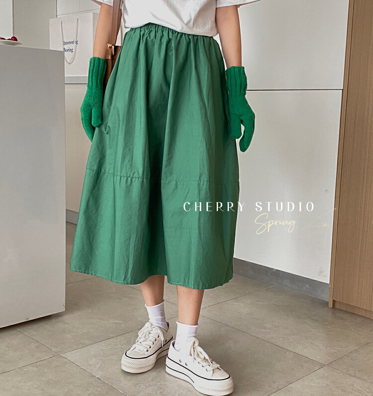 早春上新!【CHERRY STUDIO】簡約鬆緊腰純色半身裙  5011#  HBX