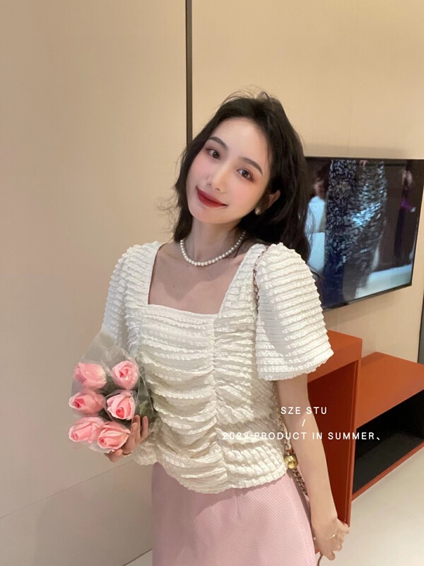 [Sze] design sense square collar fashion blouse 90512# zxx