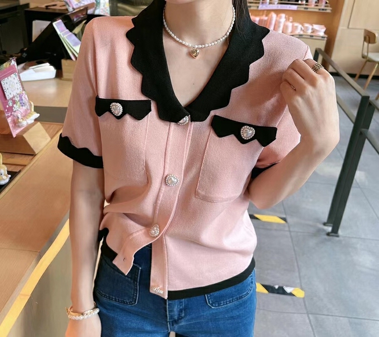 [pan] contrast color single breasted knit cardigan 00455# PCZ