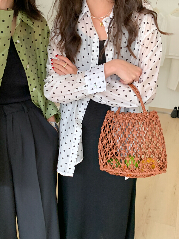 [Tn] casual and versatile wave dot printed shirt c2140# cqw