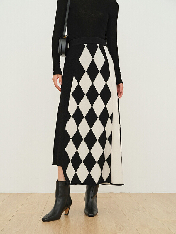 [until blue] high waist knitted versatile slim and foreign style skirt (wool 100%) 21w15# jhy