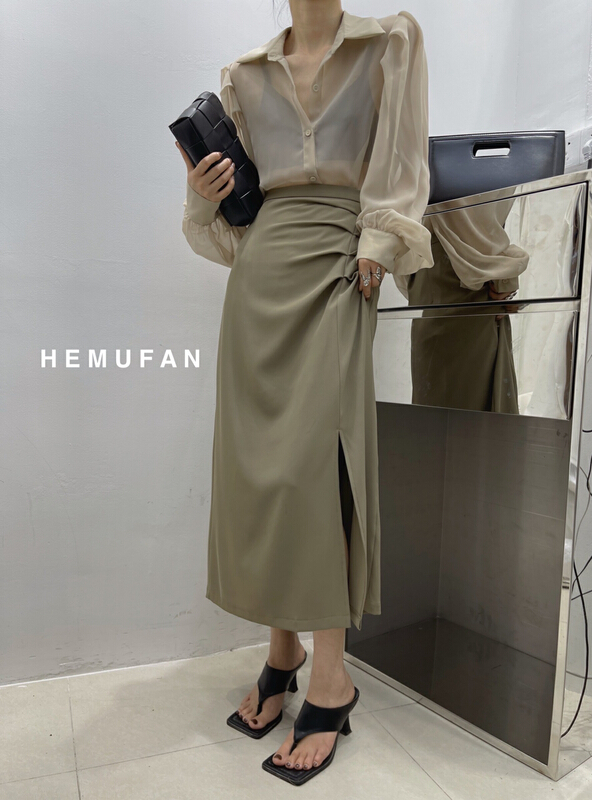 New year in early spring! [hemufan hemufan] high waist pleated lady skirt 3576# L