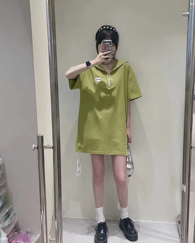 [Qixi] Korean Navy collar short sleeve dress 8916# XYY