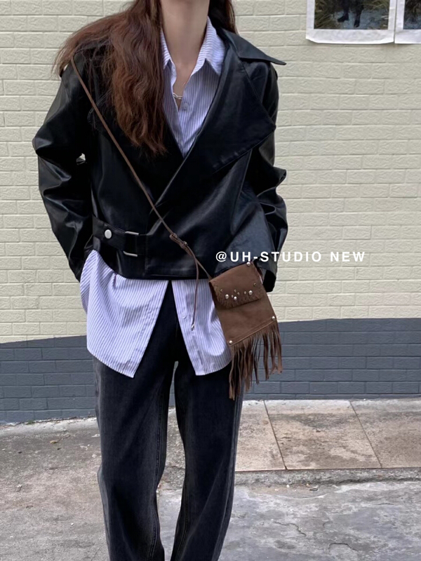 Original price 108.99! New year in early spring! [uh] Lapel breathable soft leather small leather clothes ys1-6966# hjy