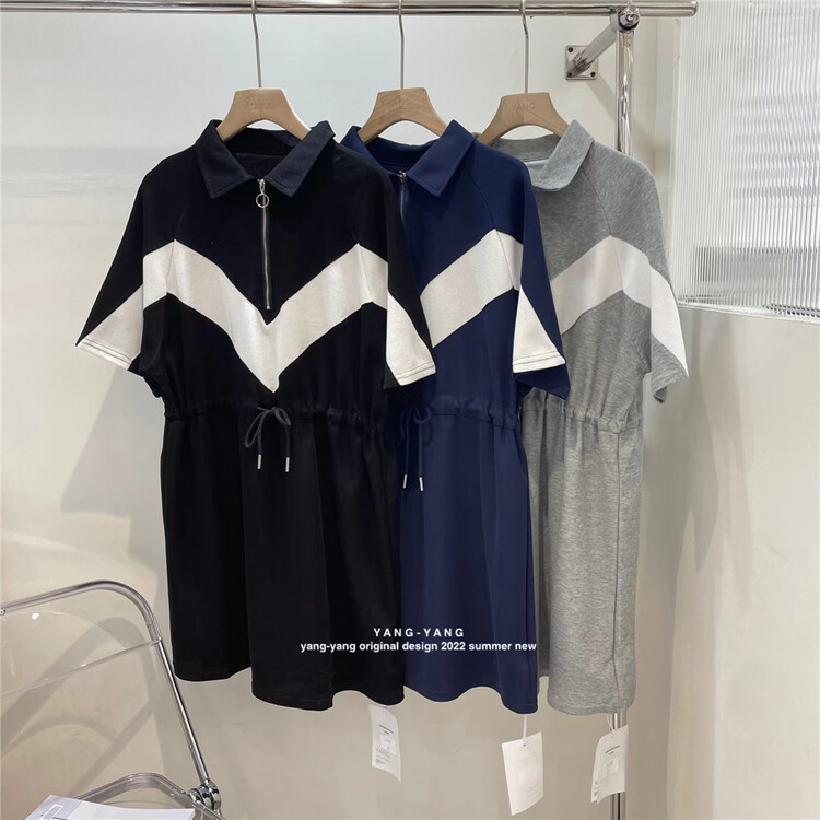 [Yang-Yang] fashion versatile loose color blocking waist dress c6228# CLS