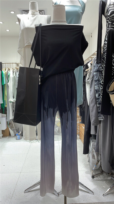 [semi plain] elastic waist gradient straight tube crimping casual pants 079# zjy