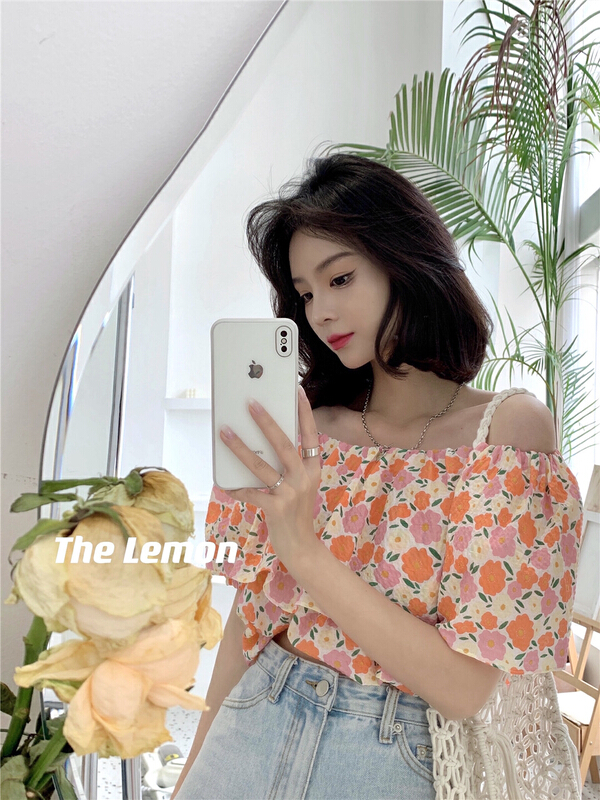 [lemon green tea] Korean version broken flower shoulder shirt ys1-0217# hjy