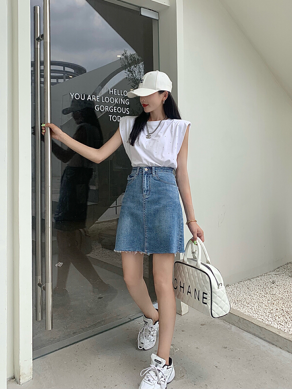 New in early summer! [JFT] high elastic version a slim denim skirt jft3527 blue 3526 black # CLS