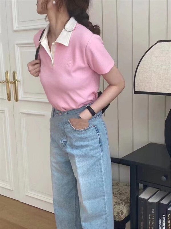 [Selene] contrast fashion slim short sleeve T-shirt 5060# XYJ