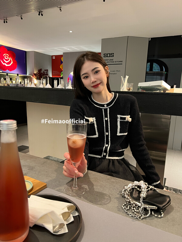 goods in stock! [Feimao Philippine cat] xiaoxiangfeng color contrast warm sweater ym-5502# LSL