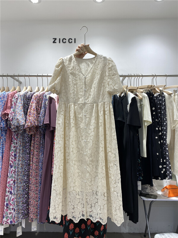 [zicci] V-neck bubble sleeve temperament sweet dress 106683# lwy