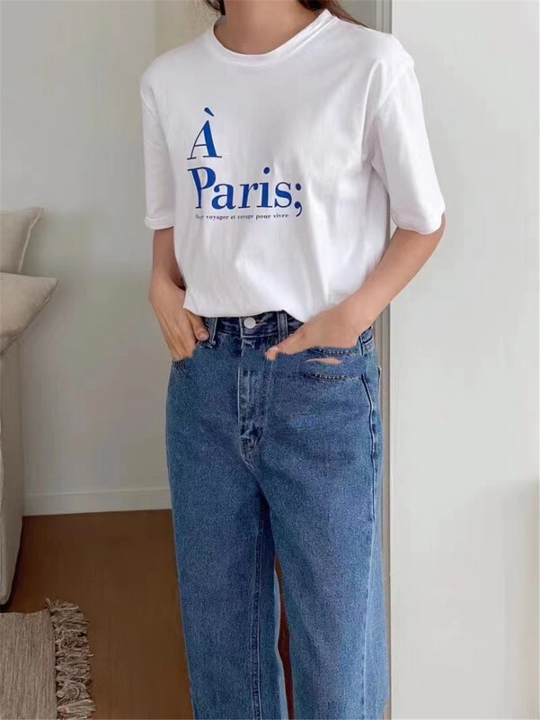 [we are young] Korean round neck letter printed short sleeve T-shirt 087# zxx
