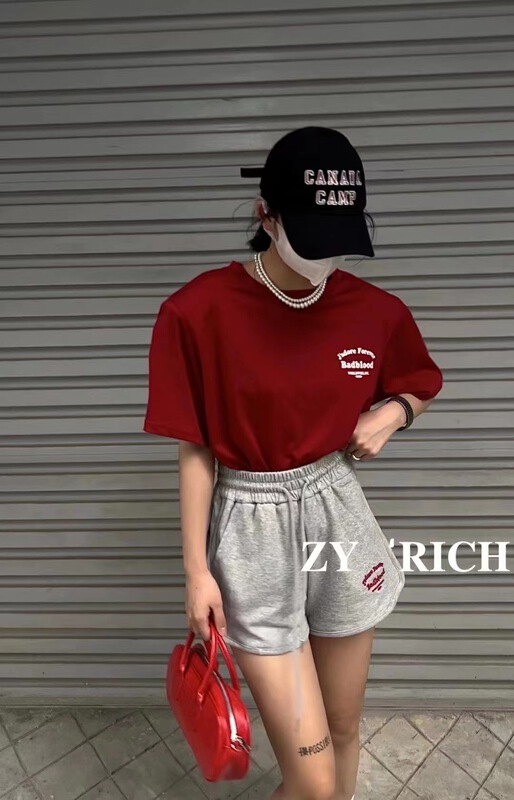 [ZY] letter printed short sleeve T-shirt + casual casual Shorts Set 2072# WTT