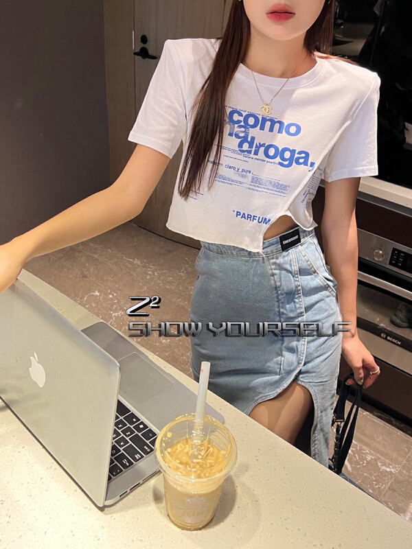 New in early summer! [Z2] irregular letter printed short sleeve T-shirt 1029# WTT