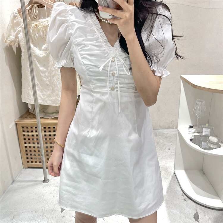 [NC Editio n (new color] solid short sleeve V-neck dress q9305# zxx