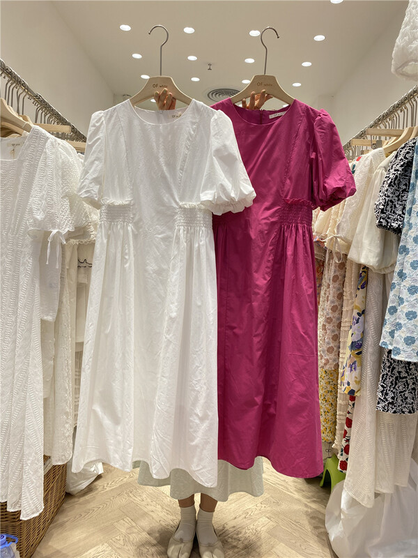 goods in stock! [of white] Korean solid color waist closing dress 881306# hjy