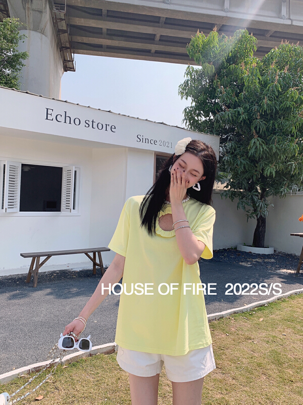 New in early summer! [huohuohuo hoodress] Korean minority hollow out three-dimensional short sleeve T-shirt 22082# ozq