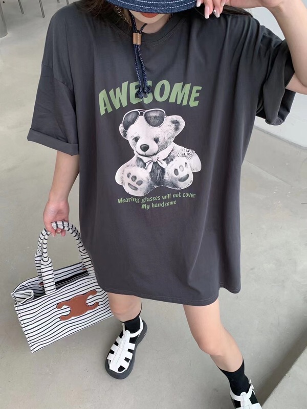 [eleven] bear print loose short sleeve T-shirt (T-shirt only) 9092# lwy